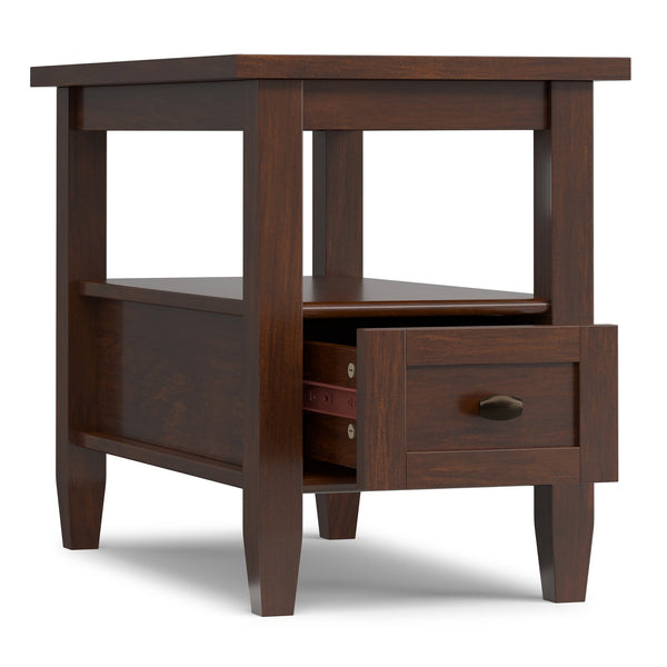 English Elm Warm Shaker Solid Wood Narrow End Table with Drawer and Open Shelf for Small Spaces B136P481648