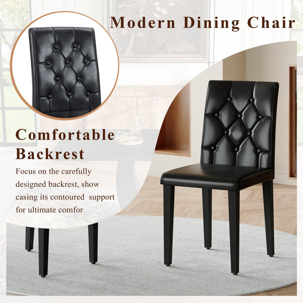 English Elm Black Wood Grain Mdf Dining Set Seats Four with Pu Leather Buckle Chairs Modern W1151S04431