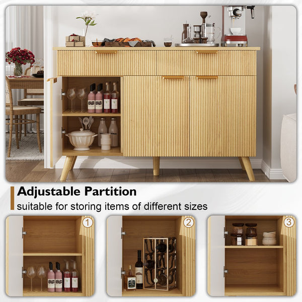 English Elm Sideboard Fluted Credenza with Three Drawers Two Doors Matte Black Modern Storage T3773P417337