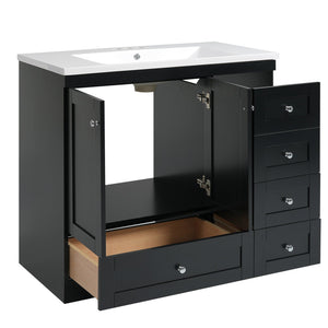 English Elm 36 Inch Shaker Style Free-Standing Bathroom Vanity Cabinet with Resin Sink, Soft-Close Storage Elegance Black SV000021AAB