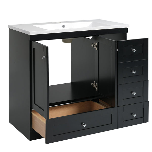 English Elm 36 Inch Shaker Style Free-Standing Bathroom Vanity Cabinet with Resin Sink, Soft-Close Storage Elegance Black SV000021AAB