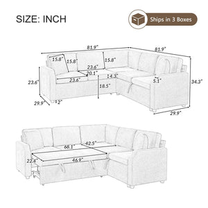 English Elm Sectional Sofa Bed - Stylish L-Shaped 81.9" Sleeper Sofa With Hidden Storage & Cozy Orange Chenille N719S002070G-GIGA