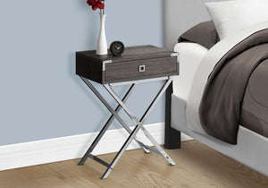 English Elm Accent Rectangular Side Table with Drawer and Chrome X-Leg Base, Modern Retro Nightstand for Living Room Bedroom taupe 25 L x 21 W x 5 H B2710P219333