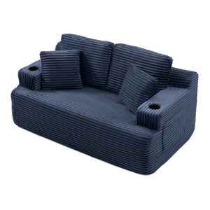 English Elm Boneless Floor Sofa Corduroy Upholstered 5 Seat Low Profile with Cup Holders for Living Room Blue W1117S00433