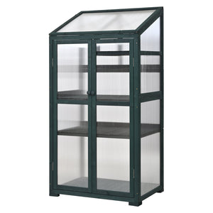 English Elm Topmax Fir Wood Portable Greenhouse with Polycarbonate Panels Adjustable Shelves and Casters N717P221494F