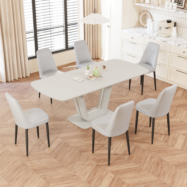 English Elm 62.99-78.74" Expandable Dining Table Set For 2-8 With 6 Padded Chairs, Modern U-Shaped Design & Comfort W2189S00720