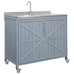 English Elm K&k Outdoor Modular Kitchen Island 2 Piece Fir Wood Stainless Steel Sink Station N707S000024G