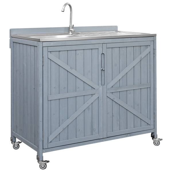 English Elm K&k Outdoor Modular Kitchen Island 2 Piece Fir Wood Stainless Steel Sink Station N707S000024G