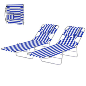 English Elm Handy Tri-fold Outdoor Lounger with Face Cavity Steel Frame Oxford Fabric Tanning Bed Blue Stripe T3971P481331