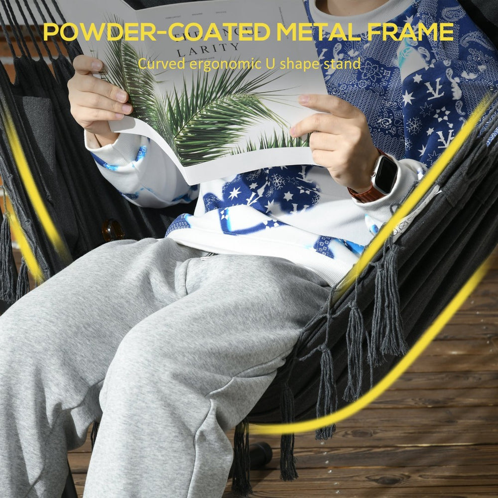 English Elm Outsunny Stylish Hammock Chair With Stand – Boho-Inspired Lounge With Headrest & Side Pocket, Dark Gray W2225P174051-GIGA