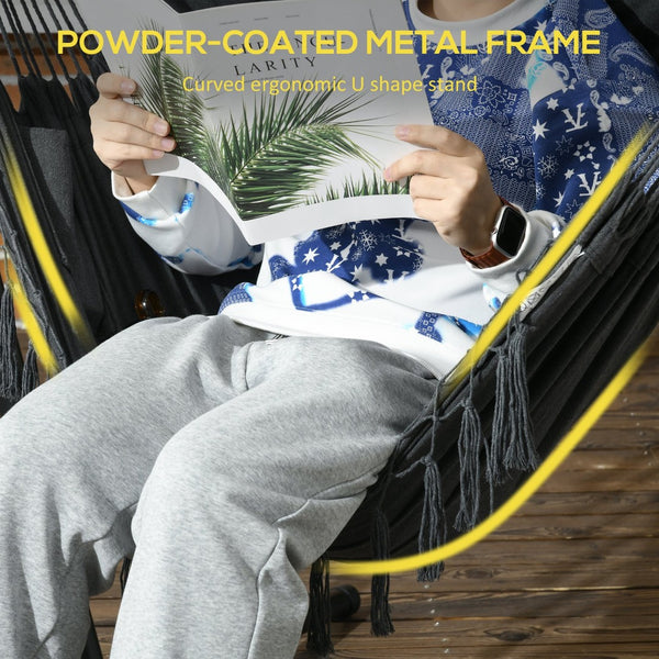 English Elm Outsunny Stylish Hammock Chair With Stand – Boho-Inspired Lounge With Headrest & Side Pocket, Dark Gray W2225P174051-GIGA