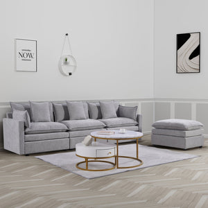 English Elm 108.66"Modern Chenille L-Shaped Sectional Sofa with Convertible Chaise, Solid Wood Frame, Plush Foam Comfort and Ottoman Set for Spacious Living Room Light Gray W1036S00055