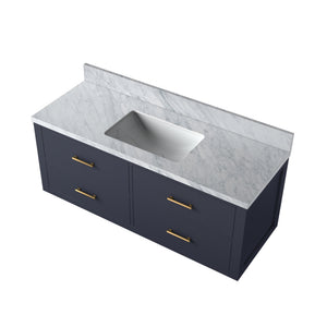 English Elm Blue Single Bath Vanity With Carrara Marble Top - Elegant 48" W, Soft-Close Drawers & Storage Solution B2731P258004