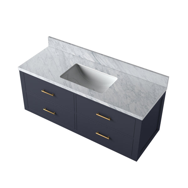 English Elm Blue Single Bath Vanity With Carrara Marble Top - Elegant 48" W, Soft-Close Drawers & Storage Solution B2731P258004