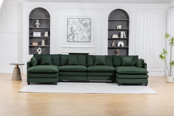 English Elm Modern Chenille Sectional Sofa Modular Sleeper with Ottoman Chaise and Waist Pillows Antique Green W2530S00022