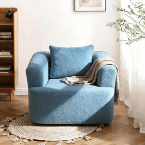 English Elm 360° 360 Swivel Teddy Velvet Accent Chair Plush Cocoon Seat for Living Room or Bedroom Blue W5385P433230