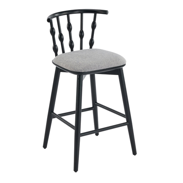 English Elm Christopher Knight Home® - Doria Sculptural Hourglass Back Barstool Set of 2 — Durable Rubberwood Frame, Plush Fabric Seat, Stylish Modern Appeal Black,Grey N775P299416B