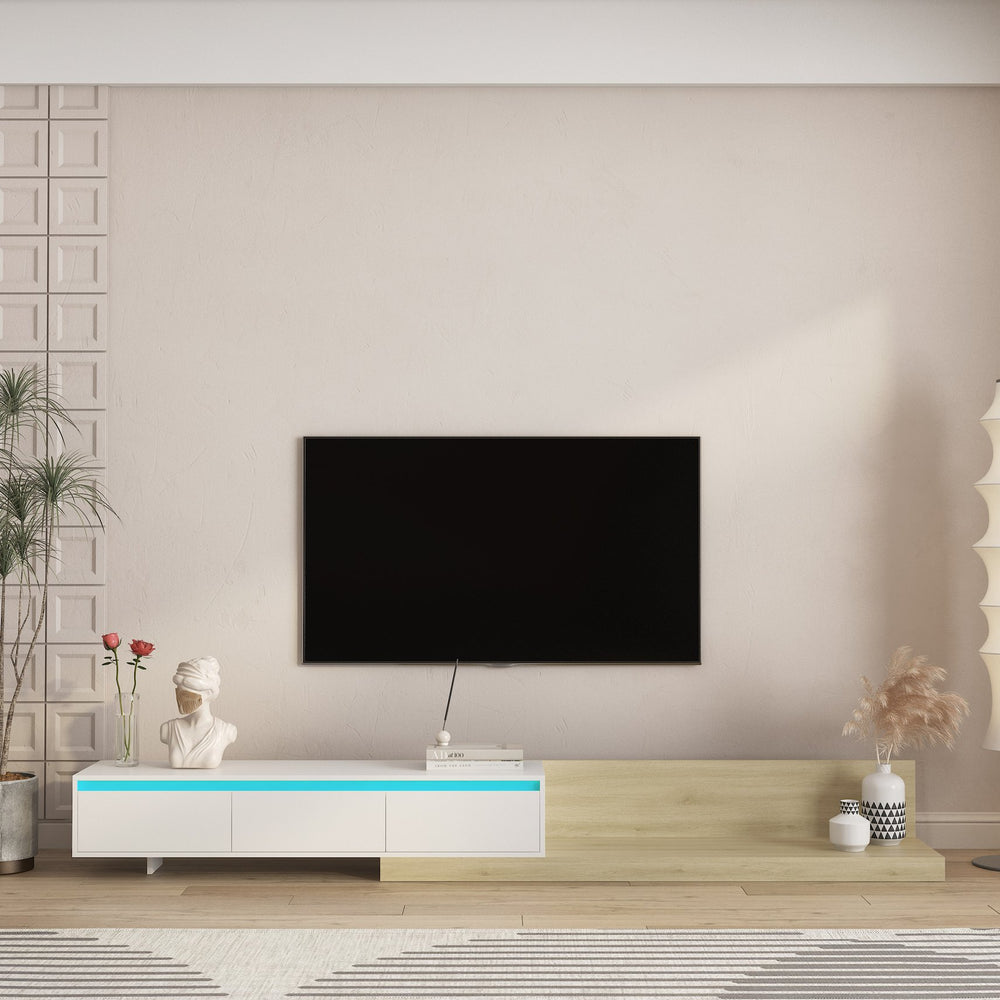 English Elm Modern Low Profile Media Cabinet with Led Lighting and Wood Storage for Living Room W1321P401002