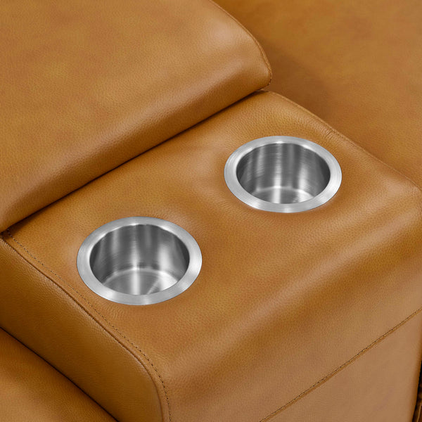 English Elm Leather Match Power Reclining Sectional with Storage Console and Adjustable Headrests Ginger B2748S00027