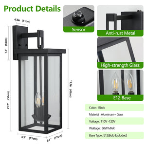 English Elm 1-Pack 22.0" Outdoor Wall Lantern with Dusk-to-Dawn Sensor, Matte Black Aluminum, Clear Glass, Weatherproof Lighting W2312P374778