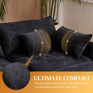 English Elm 145-inch U-shaped Sectional Sofa Seven Piece Woolen Set with Console and Memory Foam Black W2564S00051