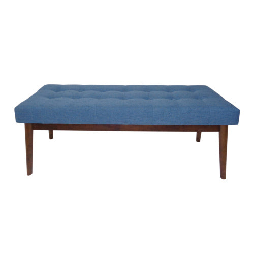 English Elm Mid-century Button Tufted Ottoman with Walnut Tapered Legs for Living Room Bedroom Blue N778P440482B