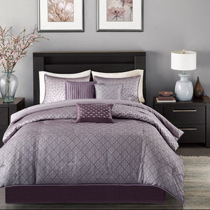 English Elm 7 Madison Park Biloxi Jacquard Comforter Set Purple Cal King - Ombre Sequin Look, 7-Piece Elegant Bedding B03597296