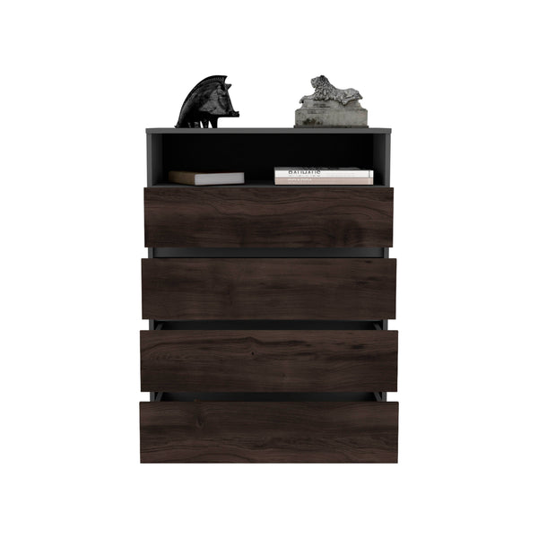 English Elm Alpine 4-Drawer Dresser — Triple-Tone Matt Gray, Kronos & Walnut Finish, Smooth-Glide Drawers, Compact Durable Storage B070P337044