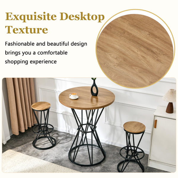 English Elm Single Package Industrial Bar Set Round Mdf Top with Metal Frame Seats 2 for Kitchen Black,Wood W1151P434793