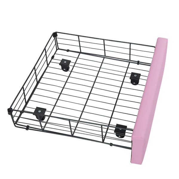 English Elm Twin Upholstered Bed Frame With Led Lights & Crown Headboard - Pink And White, Stylish Storage Solution W2770P190376-GIGA