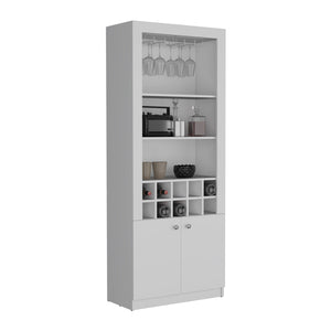 English Elm Cabinet White 4-Tier Wine & Liquor Storage with Stemware Rack, 15-Bottle Racks, 10 Cubbies, 74.8" B097P221379