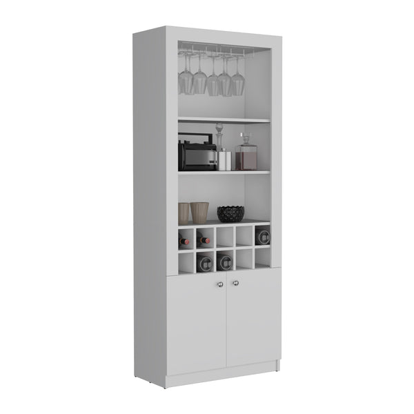 English Elm Cabinet White 4-Tier Wine & Liquor Storage with Stemware Rack, 15-Bottle Racks, 10 Cubbies, 74.8" B097P221379