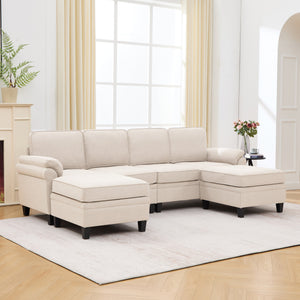 English Elm 102 Inch Linen Modular Sectional Sofa with Hidden Storage and Cloud Cushion Comfort Beige W1099S00210