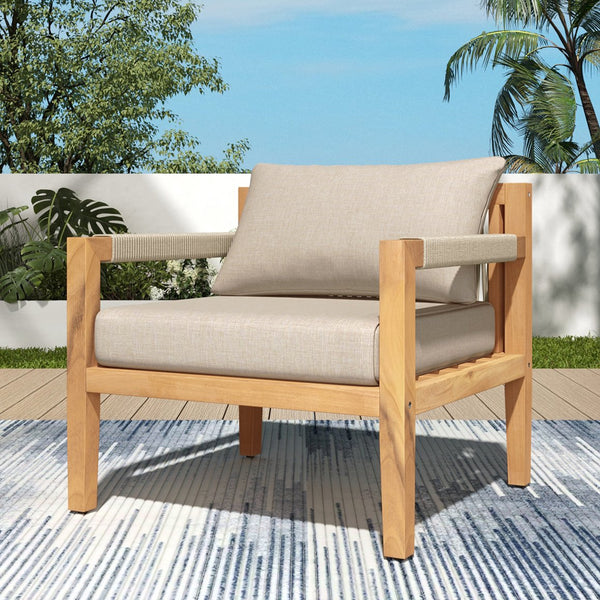 English Elm Christopher Knight Home® - Acacia Wood Leisure Chair With Beige Rope – Spacious, Weather-Resistant & Stylish For Outdoor Comfort N769P326314T