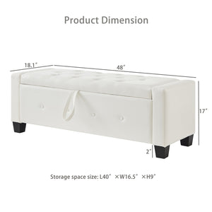 English Elm 48" Storage Ottoman Bench with Tufted Faux Leather Upholstery, Solid Wood Frame & 300lb Capacity Ivory White W1097P338779