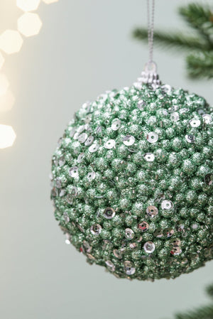 English Elm D3.9" Beaded Flocked Christmas Ball Ornaments Set of 6 Textured Holiday Tree Accents W2078P257514