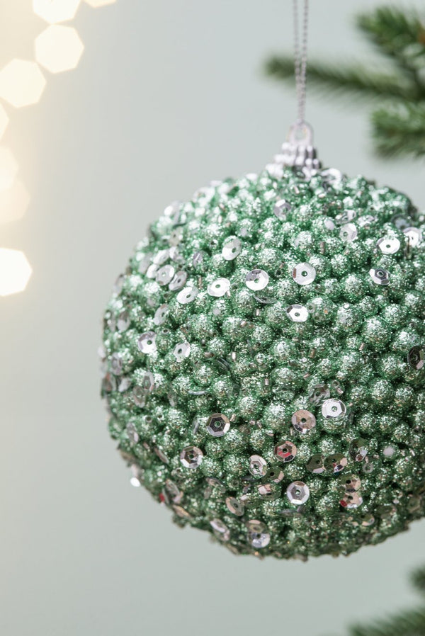 English Elm D3.9" Beaded Flocked Christmas Ball Ornaments Set of 6 Textured Holiday Tree Accents W2078P257514