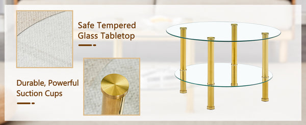 English Elm Contemporary Double Layer Tempered Glass Coffee Table 27.5" Top 23.6" Bottom Gold Legs, Modern Luxurious Design W1512P355039