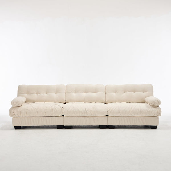 English Elm Modular Cloud Sectional Sofa Flannelette Deep Seat Couch for Living Room with Pillows Beige W2120S00033