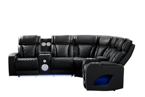 English Elm Fortuner Modern power recliner sectional with massage, Bluetooth speakers, LED lighting, USB charging, storage Black B009S01796