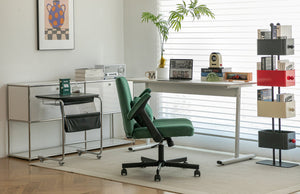 English Elm Green Linen Velvet Criss Cross Office Chair with Wheels, Adjustable Height, Pillow & Ergonomic Design W3394P336176