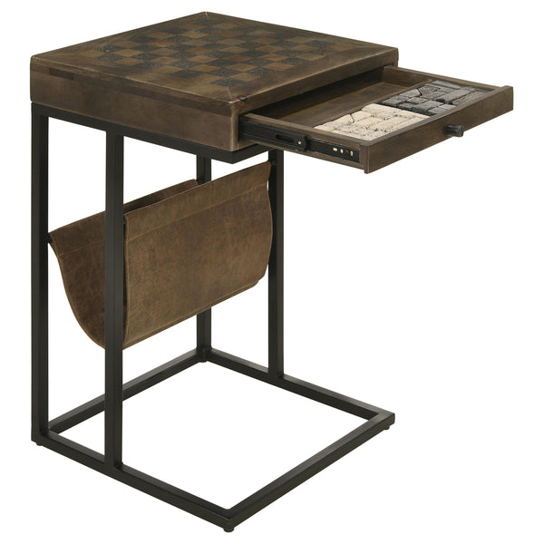 English Elm Checkmate Mango Wood Chess Board Side Table with Iron Frame and Leatherette Storage B062P441031