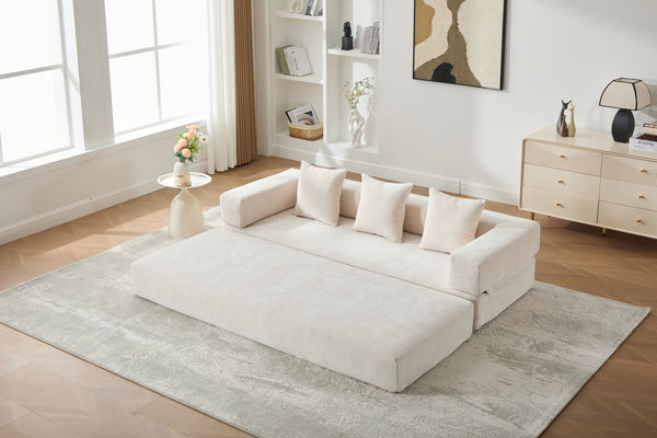 English Elm UNITED Folding Sofa Bed with Removable Cover Zipper, Chenille Memory Foam Sleeper for Small Spaces Beige W1568P293803