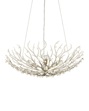 Currey & Company Shinju Pearl Orb Chandelier - Elegant Silver Leaf Design With Fresh-water Pearls & Adjustable Height Silver Pearl ,Wrought Iron 9000-1292-currey-company