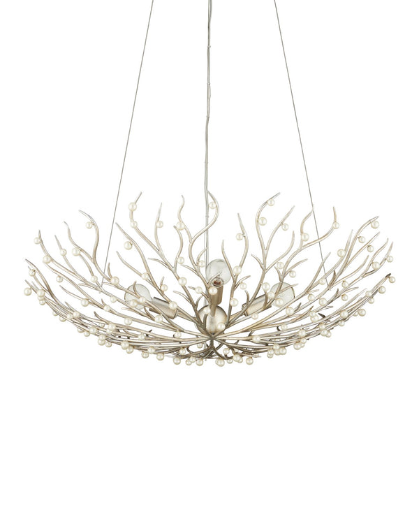 Currey & Company Shinju Pearl Orb Chandelier - Elegant Silver Leaf Design With Fresh-water Pearls & Adjustable Height Silver Pearl ,Wrought Iron 9000-1292-currey-company