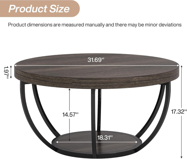 English Elm 2-tier Round Coffee Table Engineered Wood Top Arc Steel Legs Living Room Accent Black,Gray T3971P453344