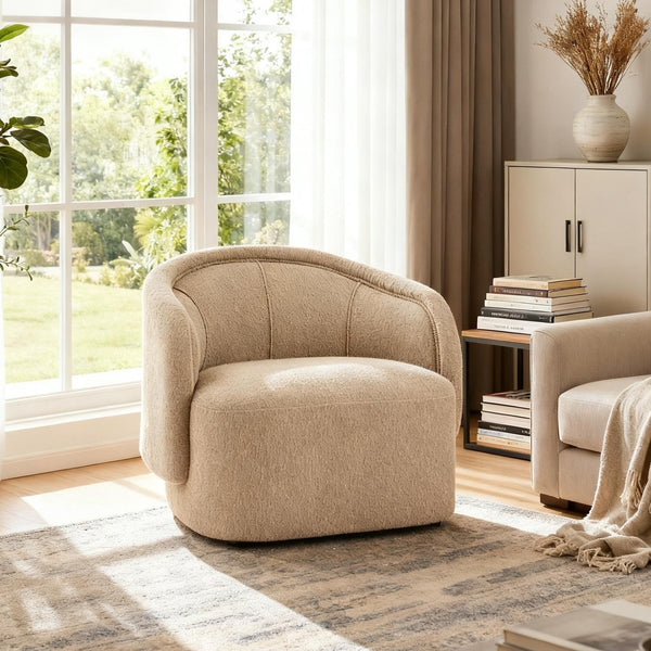 English Elm Amanda Sculptural Boucle Accent Chair Plush Cream Upholstery for Modern Living Spaces Espresso N767P381615E