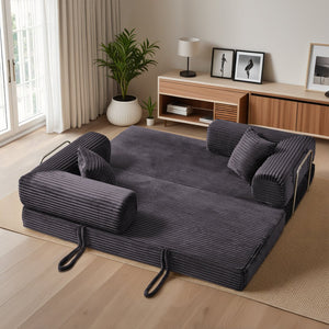 English Elm Compression Foldable Floor Sofa Bed Corduroy Futon with Foam Support for Small Spaces Dark Gray W3716P379184