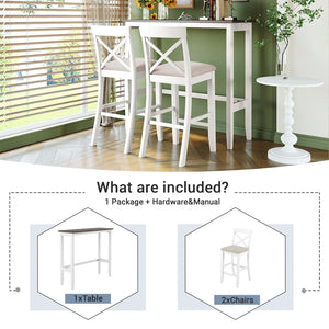 English Elm TOPMAX Farmhouse 48" Rectangular Wood Bar Height Dining Set with 2 Cushioned Chairs Space-Saving Appeal Cherry N717P195018K