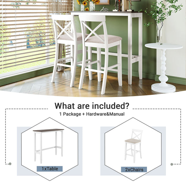 English Elm TOPMAX Farmhouse 48" Rectangular Wood Bar Height Dining Set with 2 Cushioned Chairs Space-Saving Appeal Cherry N717P195018K